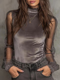 Women's Slim-Fit Lace Panel Mesh Top – Literary Retro Style