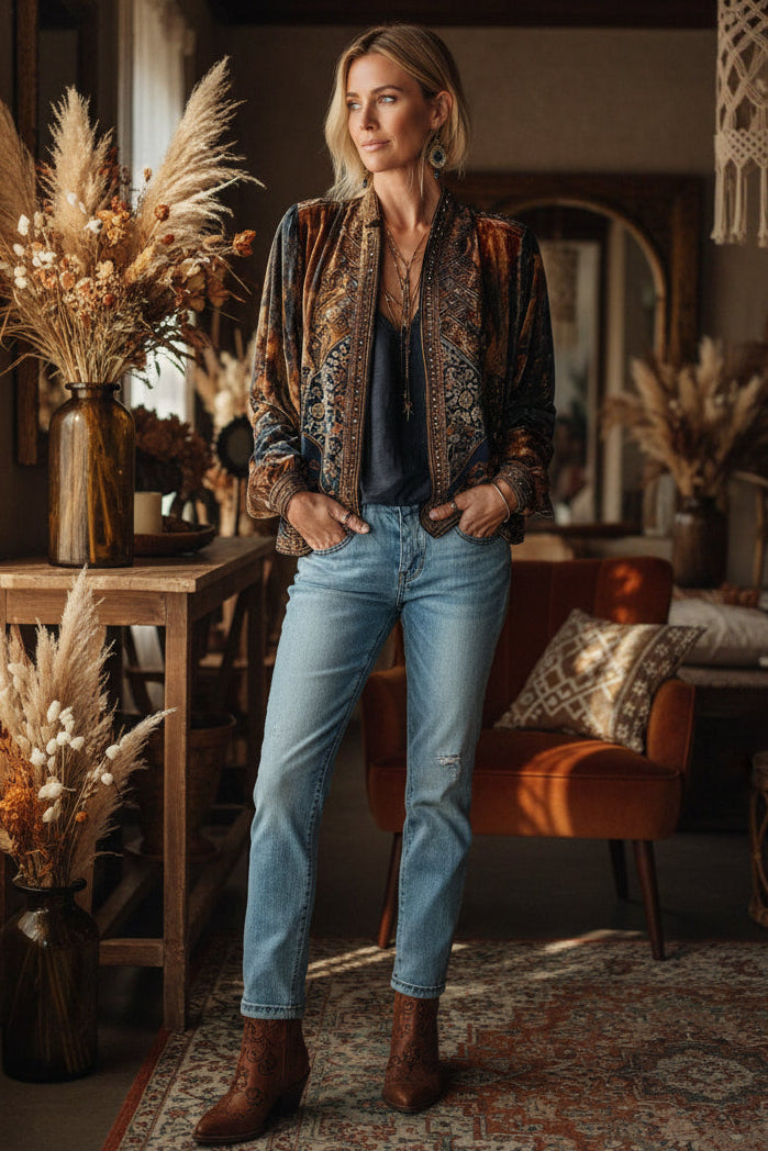 Women’s Retro Bohemian Print Cardigan – Long Sleeve Loose Coat