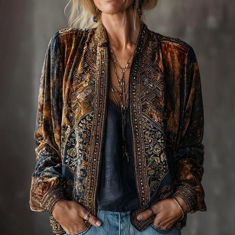 Women’s Retro Bohemian Print Cardigan – Long Sleeve Loose Coat