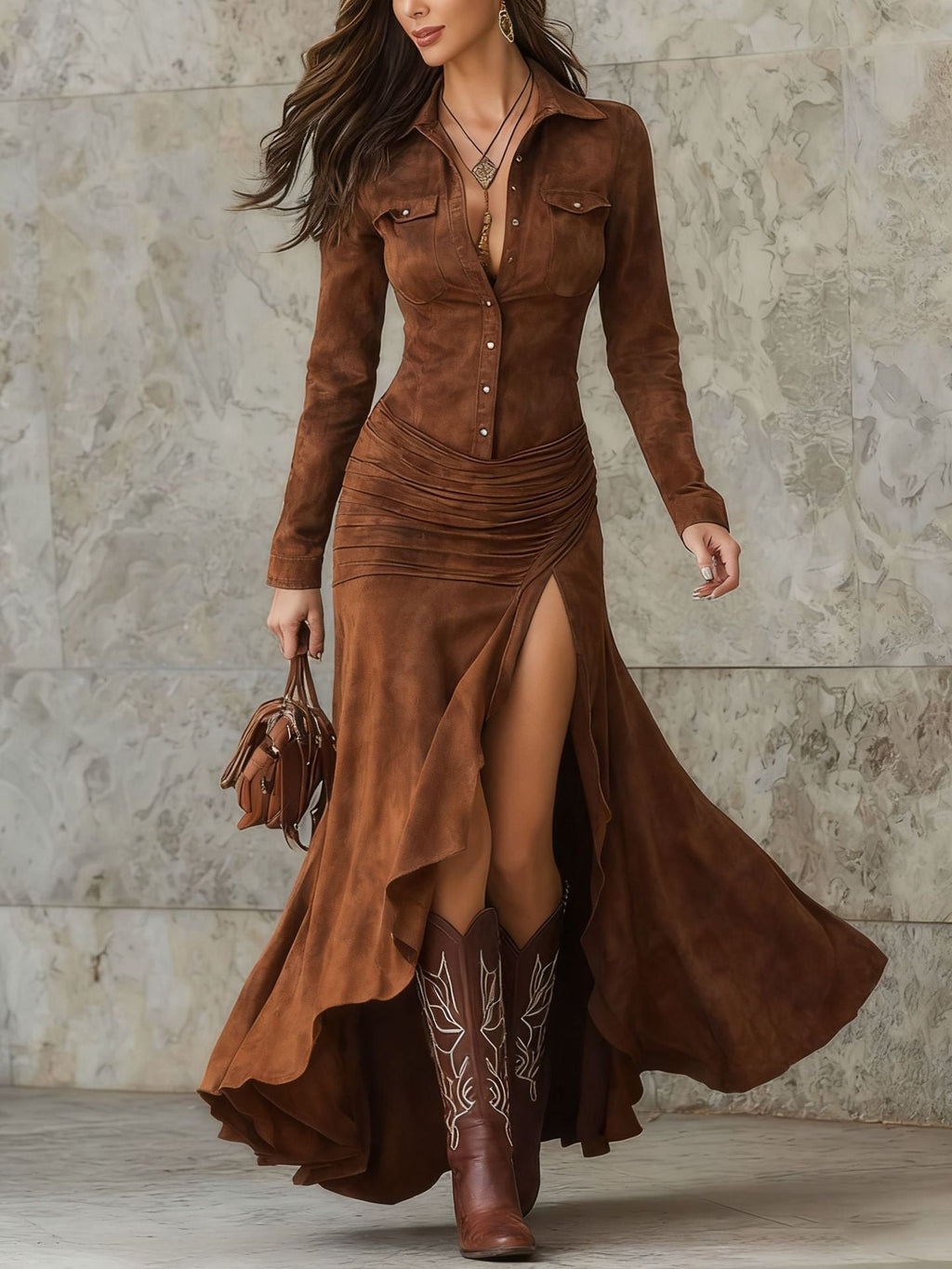 Women's Elegant Zipper Stand Collar Slit Slim-Fit Long Dress — Mermaid Maxi