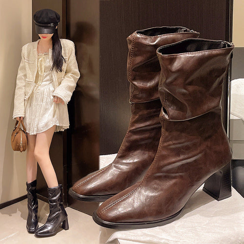 Large Size Women’s High Heel Plus-Width Ankle Boots – Autumn/Winter