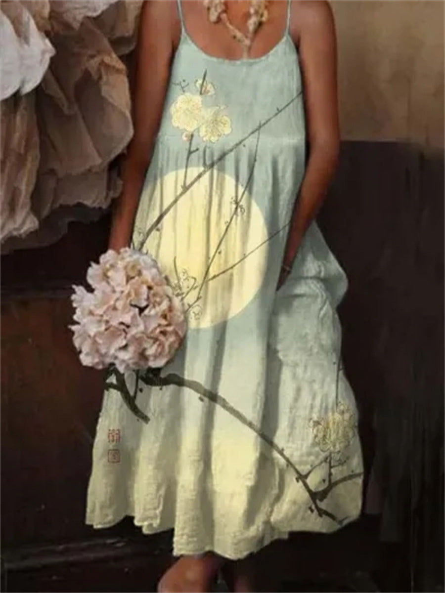🌺 European & American Style Floral Art Print Sling Holiday Dress