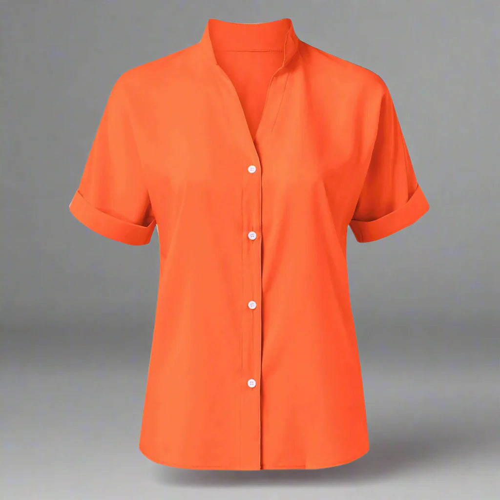 🧡 Summer Women's Satin V-Neck Short Sleeve Shirt – Elegant Casual Wear