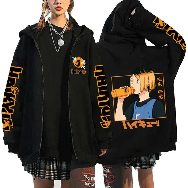 🏐 Haikyuu!! Karasuno High School Zip-Up Hoodie – Unisex Anime Streetwear
