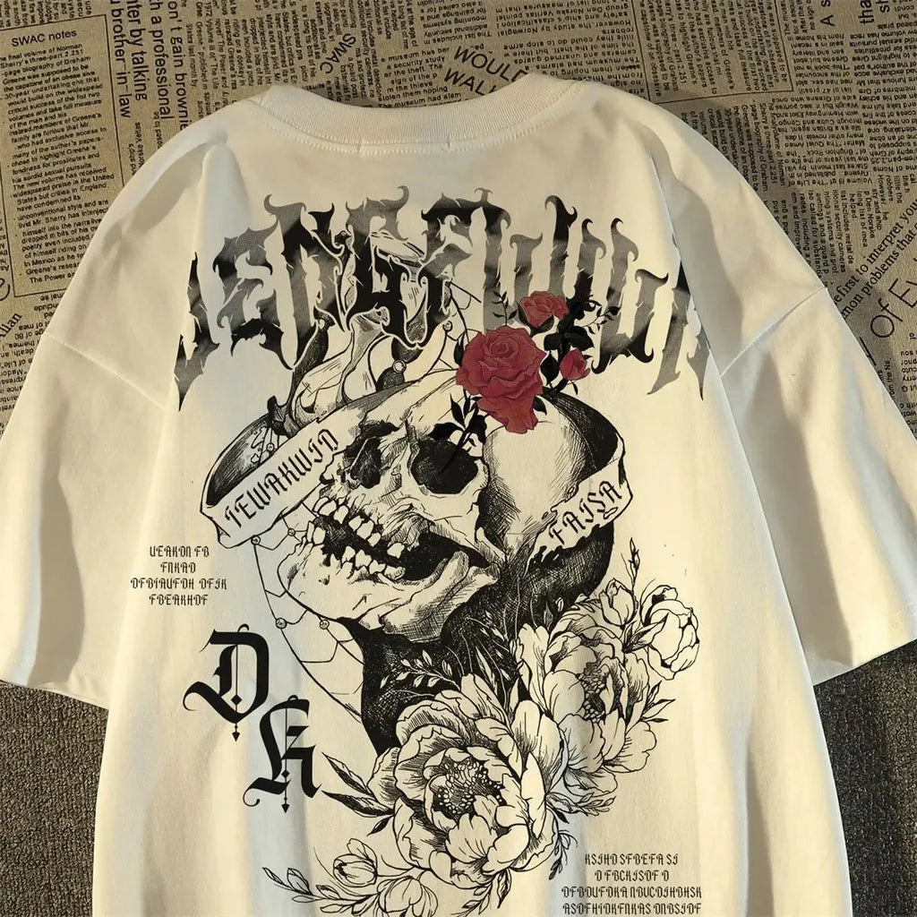 💀 Pure Cotton Retro Skull Print T-Shirt