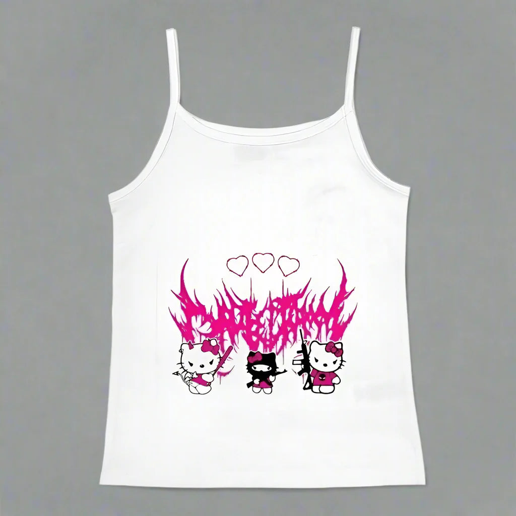 Y2K Hello Kitty Crop Top – Emo Girls Vintage Punk Tank