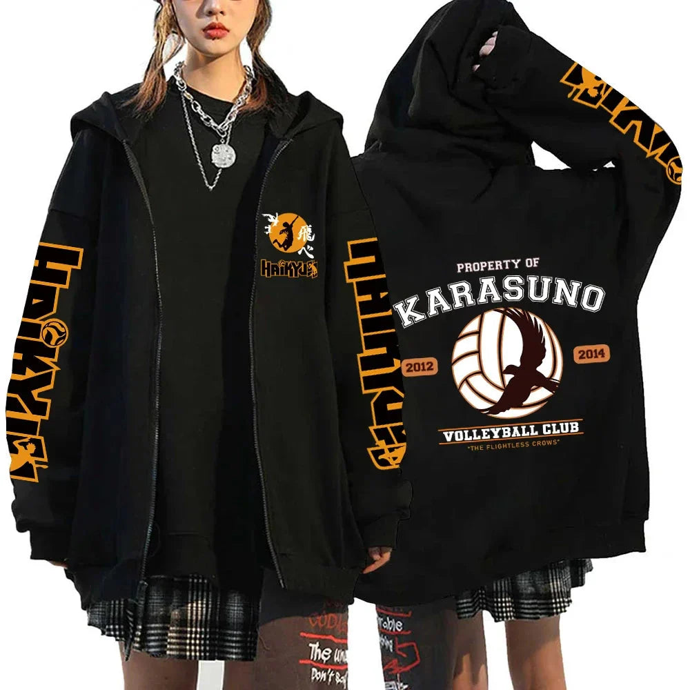 🏐 Haikyuu!! Karasuno High School Zip-Up Hoodie – Unisex Anime Streetwear