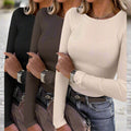 3 Pack Women's Long Sleeve Shirts - Crew Neck Ribbed Tops