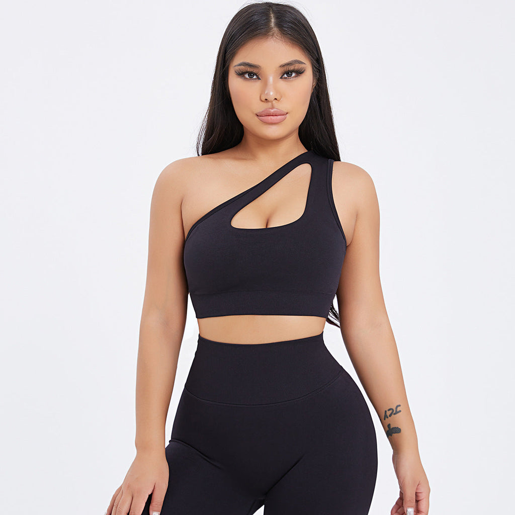 Seamless One-Shoulder Bra & Scrunch Leggings Set - High Waisted Yoga Pants
